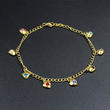 Multicolor Heart Charms Yellow Gold Soft Anklet
