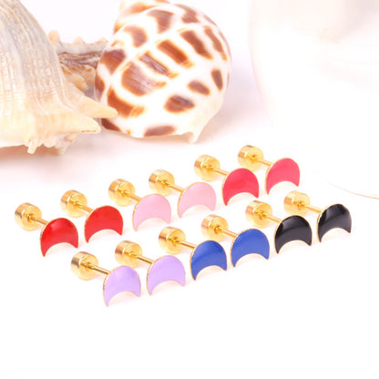 12 pairs Steel / Goldtone Moon Shaped Mixed Color Screwback Earrings asonjewelry