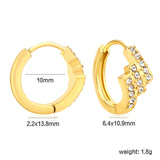 6.4 x 10.9mm diagonal rectangular white zirconia stud earrings with 2.2mm post and 10mm inner diameter, gold-plated