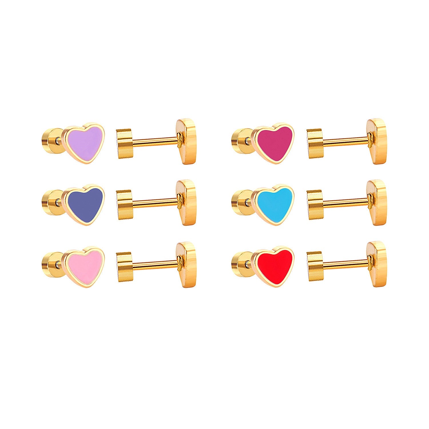 12 pairs 6.5mm*5.5mm Steel / Goldtone Heart Mixed Color Screwback Stud Earrings asonjewelry