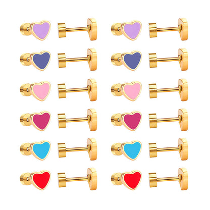 12 pairs 6.5mm*5.5mm Steel / Goldtone Heart Mixed Color Screwback Stud Earrings asonjewelry