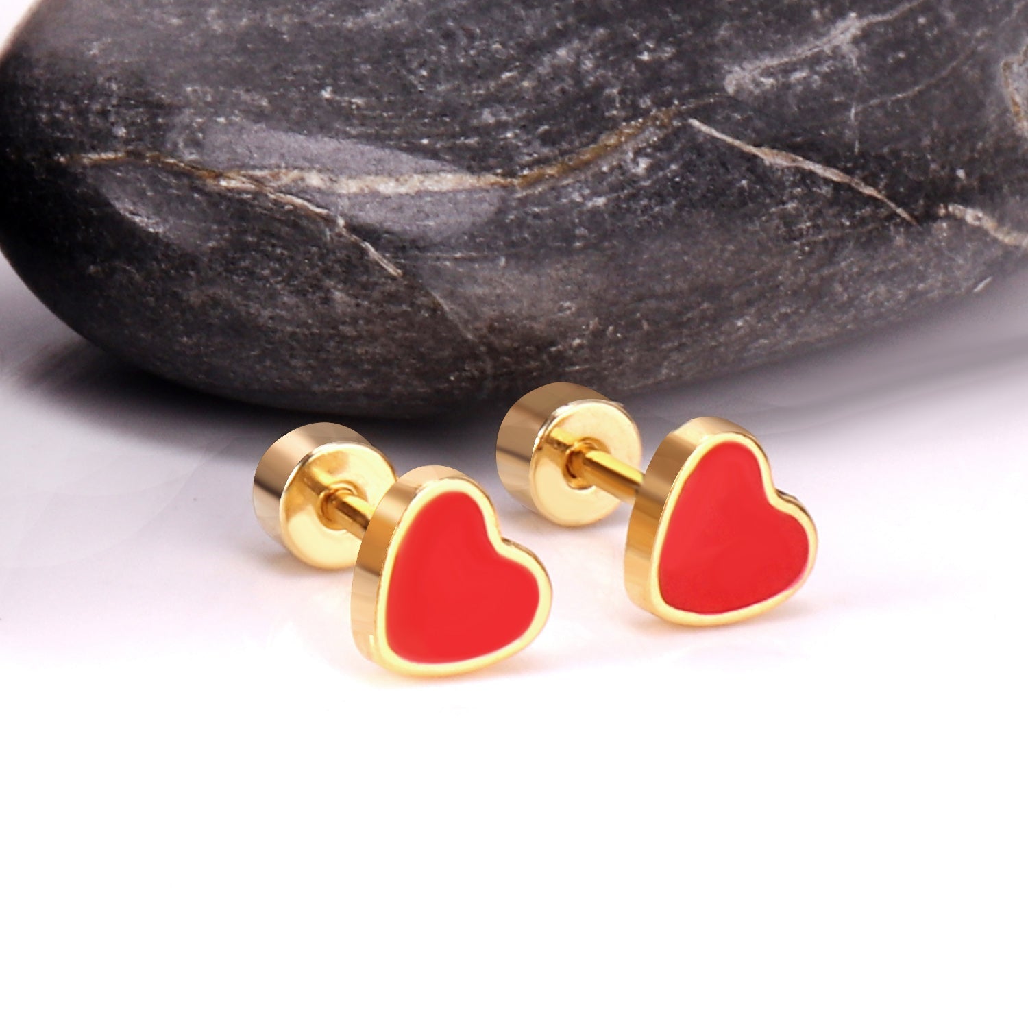 12 pairs 6.5mm*5.5mm Steel / Goldtone Heart Mixed Color Screwback Stud Earrings asonjewelry