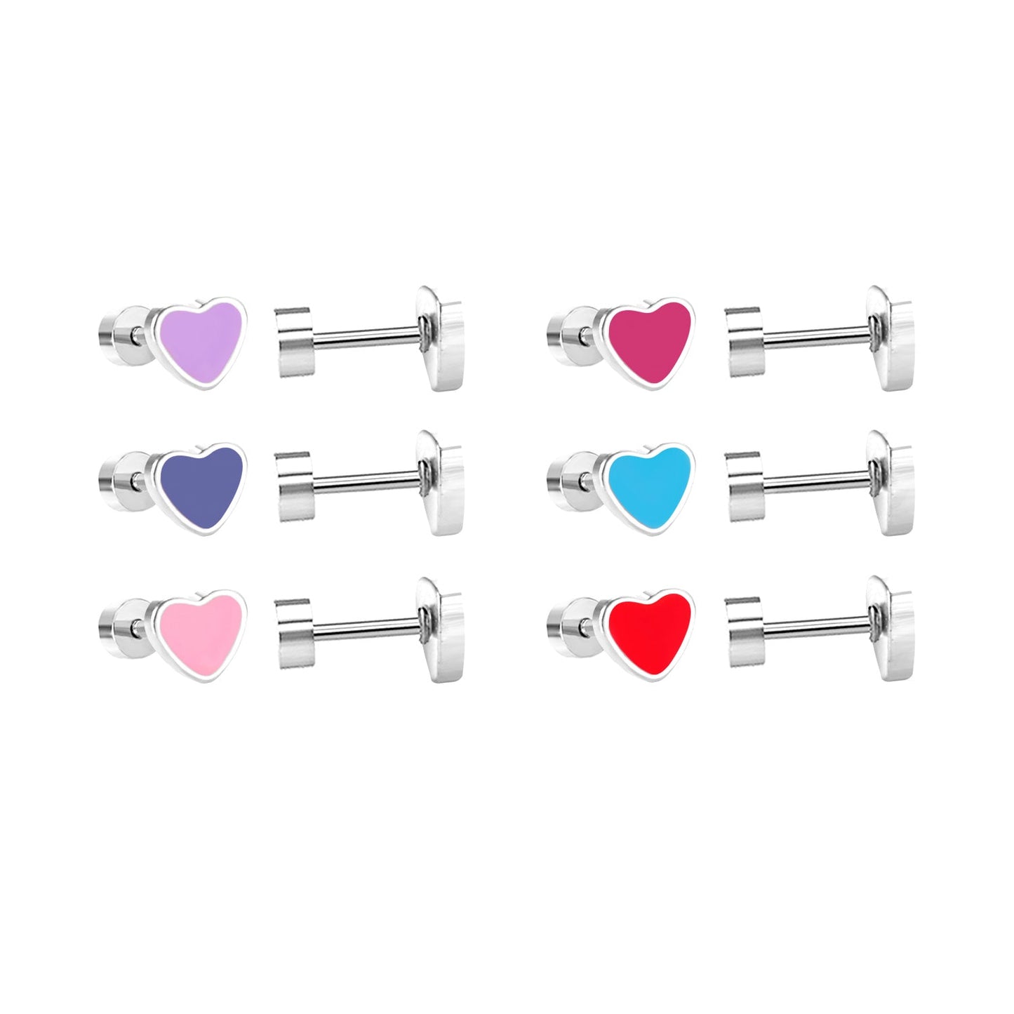 12 pairs 6.5mm*5.5mm Steel / Goldtone Heart Mixed Color Screwback Stud Earrings asonjewelry