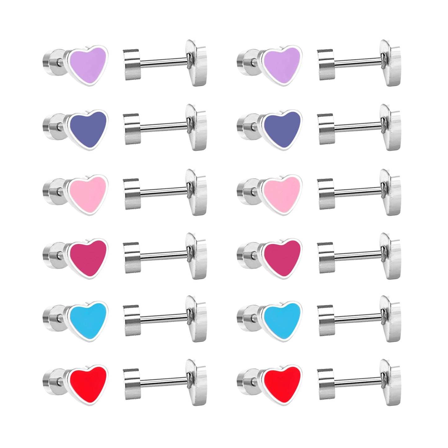12 pairs 6.5mm*5.5mm Steel / Goldtone Heart Mixed Color Screwback Stud Earrings asonjewelry