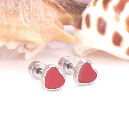 12 pairs 6.5mm*5.5mm Steel / Goldtone Heart Mixed Color Screwback Stud Earrings asonjewelry