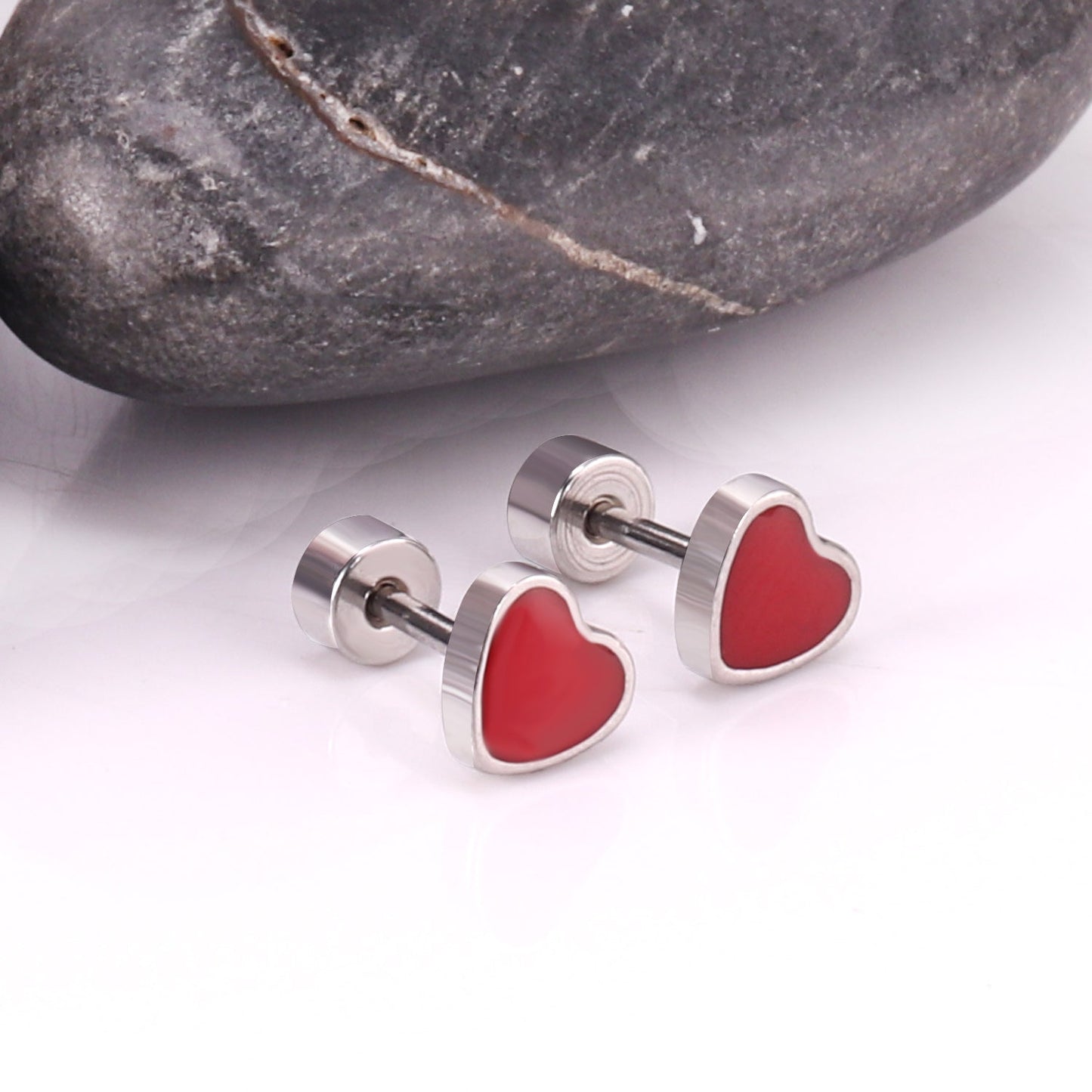 12 pairs 6.5mm*5.5mm Steel / Goldtone Heart Mixed Color Screwback Stud Earrings asonjewelry