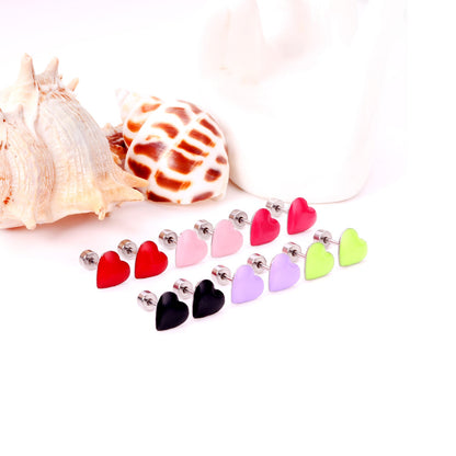 12 pairs / Gold / Steel Heart Mixed Color Screwback Earrings asonjewelry