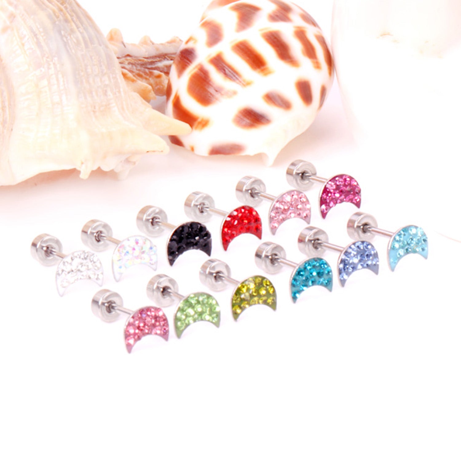 12 pairs steel/golden moon shaped ombre screwback stud earrings asonjewelry