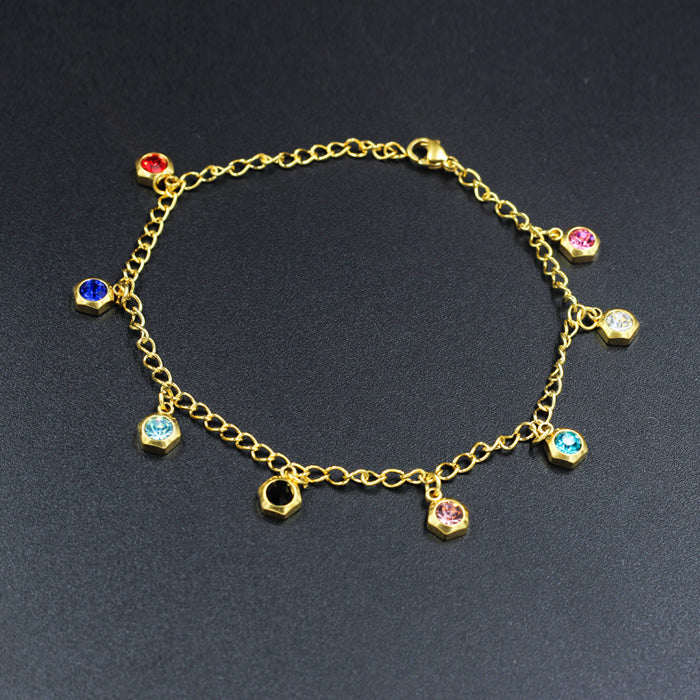 Gold Multi Color Diamonds Anklet Accessory asonjewelry