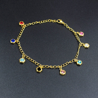 Gold Multi Color Diamonds Anklet Accessory asonjewelry