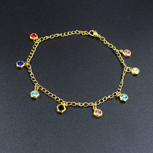 Gold Multi Color Diamonds Anklet Accessory