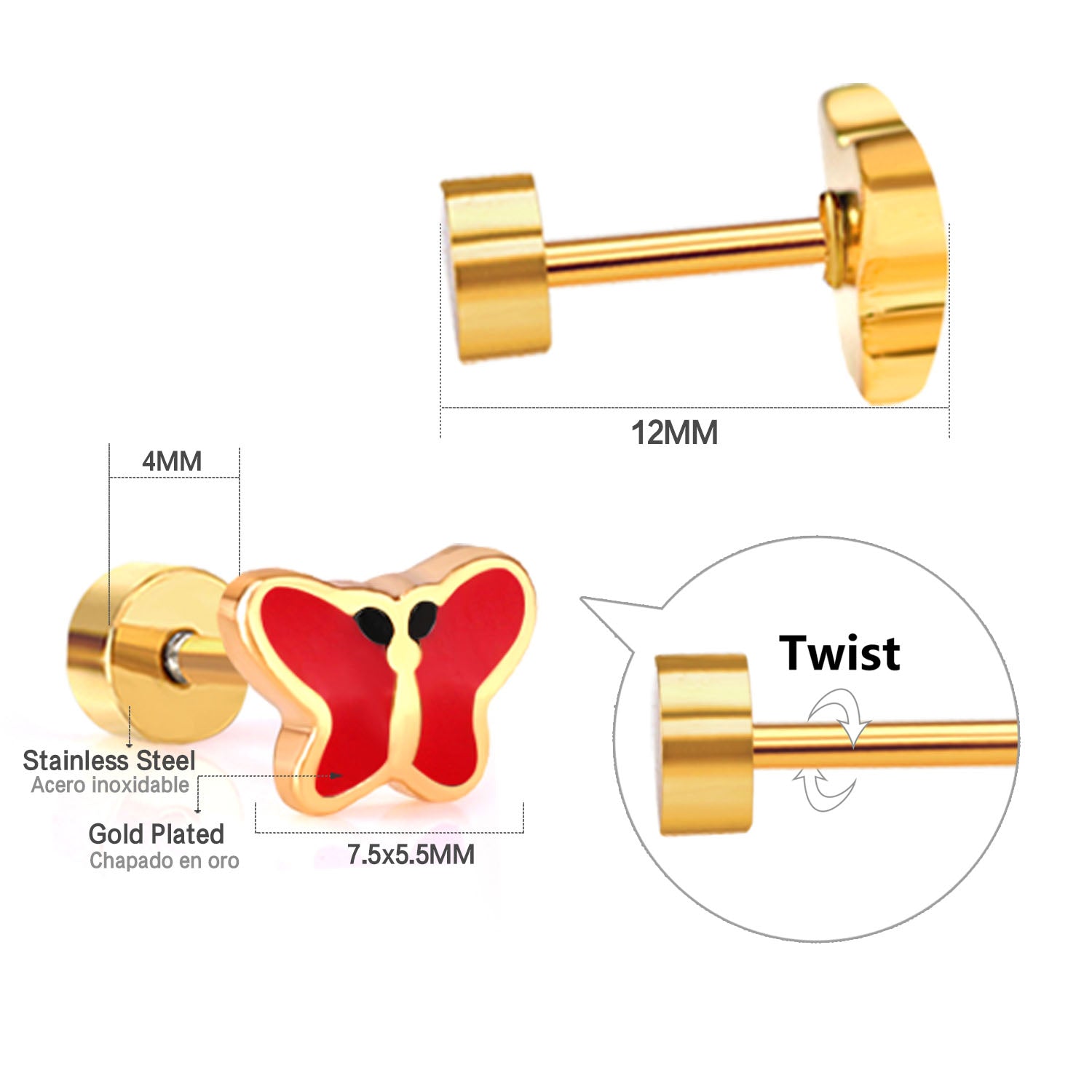 12 pairs 7.5mm*5.5mm Goldtone/Steel Mixed Color Screwback Earrings asonjewelry