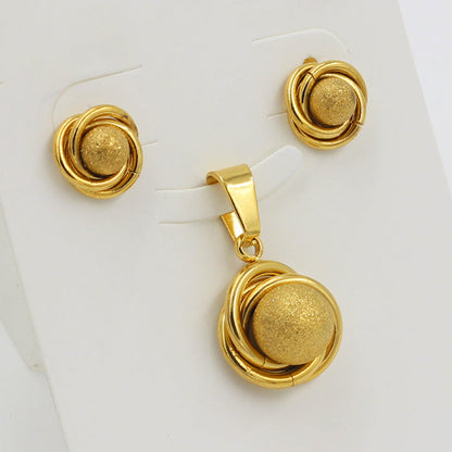 GOLD/STEEL Twisted Round + Frosted Orb Special Shape Jewelry Set asonjewelry