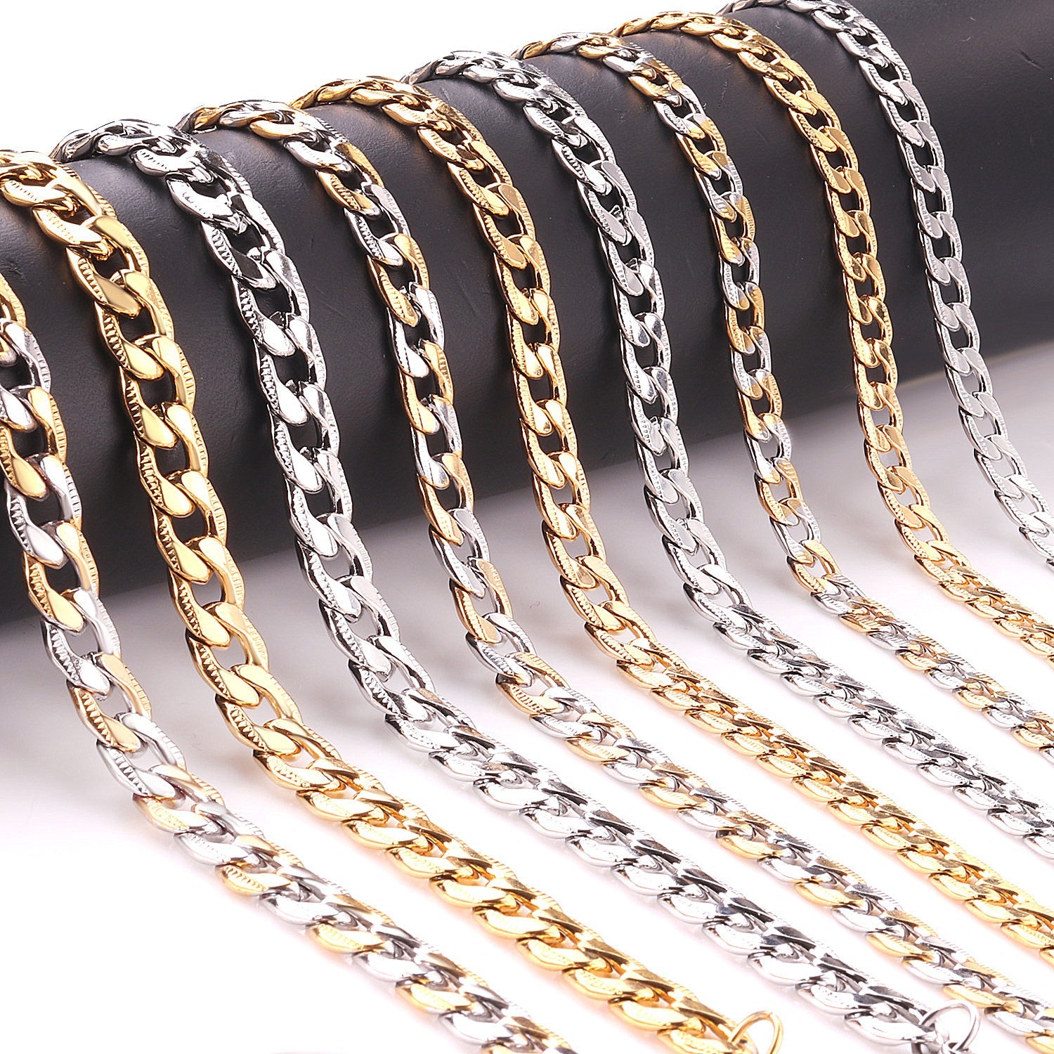 Stylish 6mm & 8mm &10mm Mixed Color & Gold & Steel Color Long Necklace Side Cross Stripe DIY Matching Chain asonjewelry