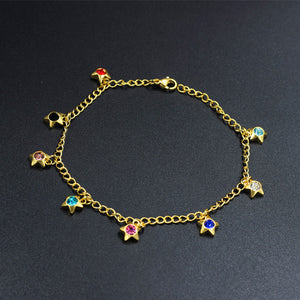 Pentagram Shaped Multi-color Charms Yellow Gold Soft Anklet