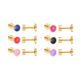 12 pairs 5mm Steel / Goldtone Round Mixed Color Screwback Stud Earrings