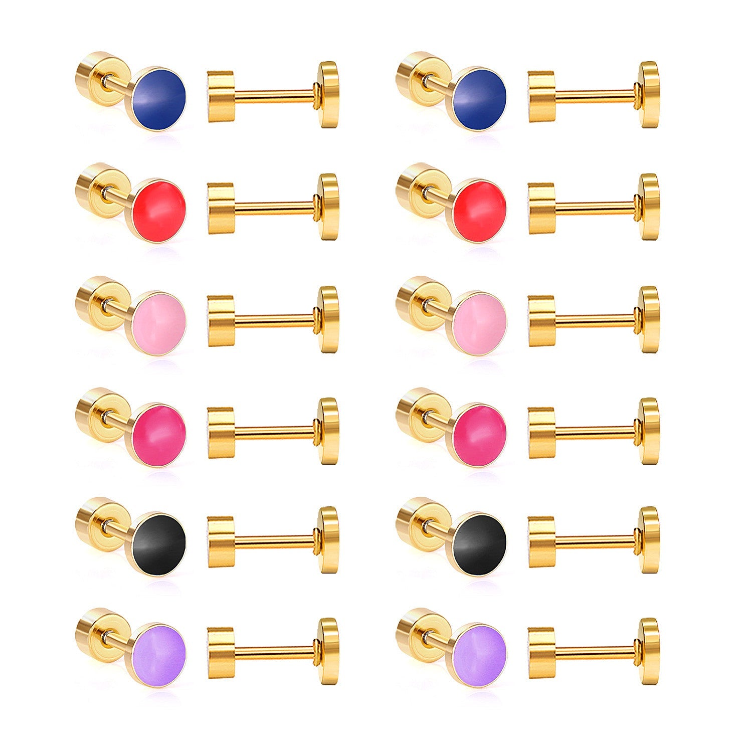 12 pairs 5mm Steel / Goldtone Round Mixed Color Screwback Stud Earrings asonjewelry