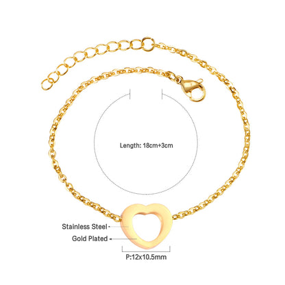 Steel color gold hollow heart accessory bracelet without diamonds 12mm 18+3cm asonjewelry