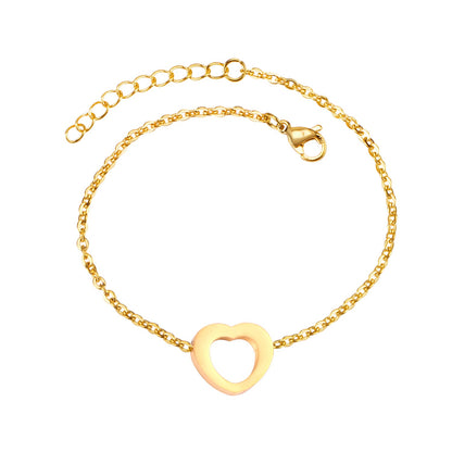 Steel color gold hollow heart accessory bracelet without diamonds 12mm 18+3cm asonjewelry