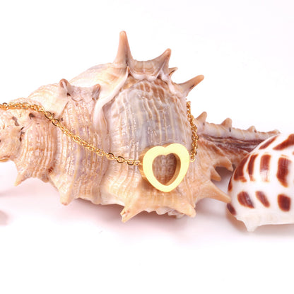 Steel color gold hollow heart accessory bracelet without diamonds 12mm 18+3cm asonjewelry