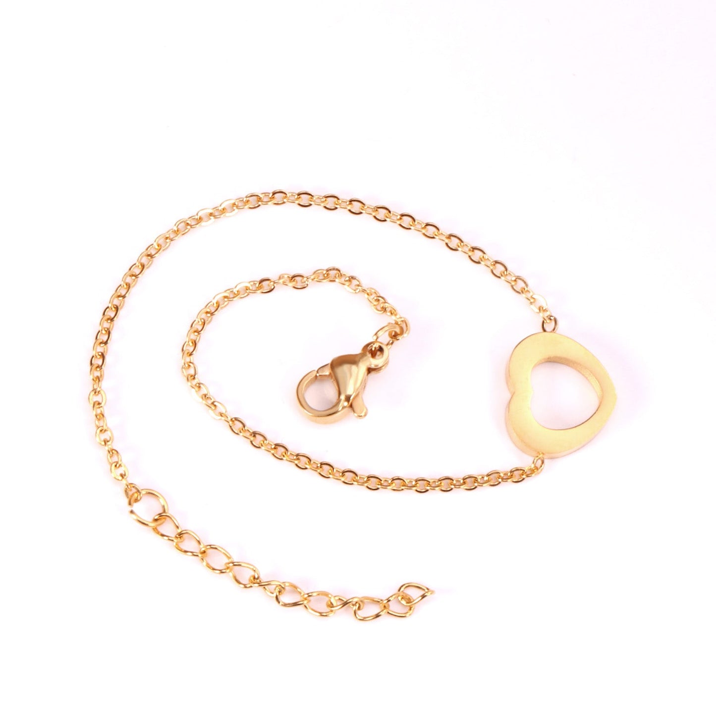 Steel color gold hollow heart accessory bracelet without diamonds 12mm 18+3cm asonjewelry