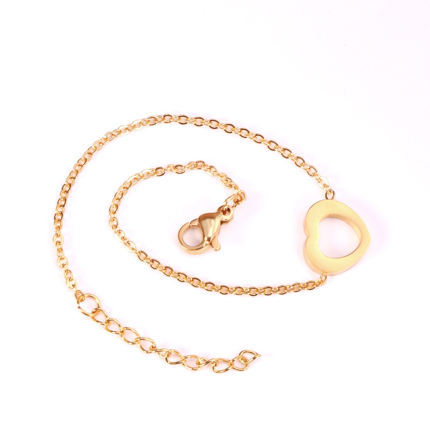 Steel color gold hollow heart accessory bracelet without diamonds 12mm 18+3cm asonjewelry