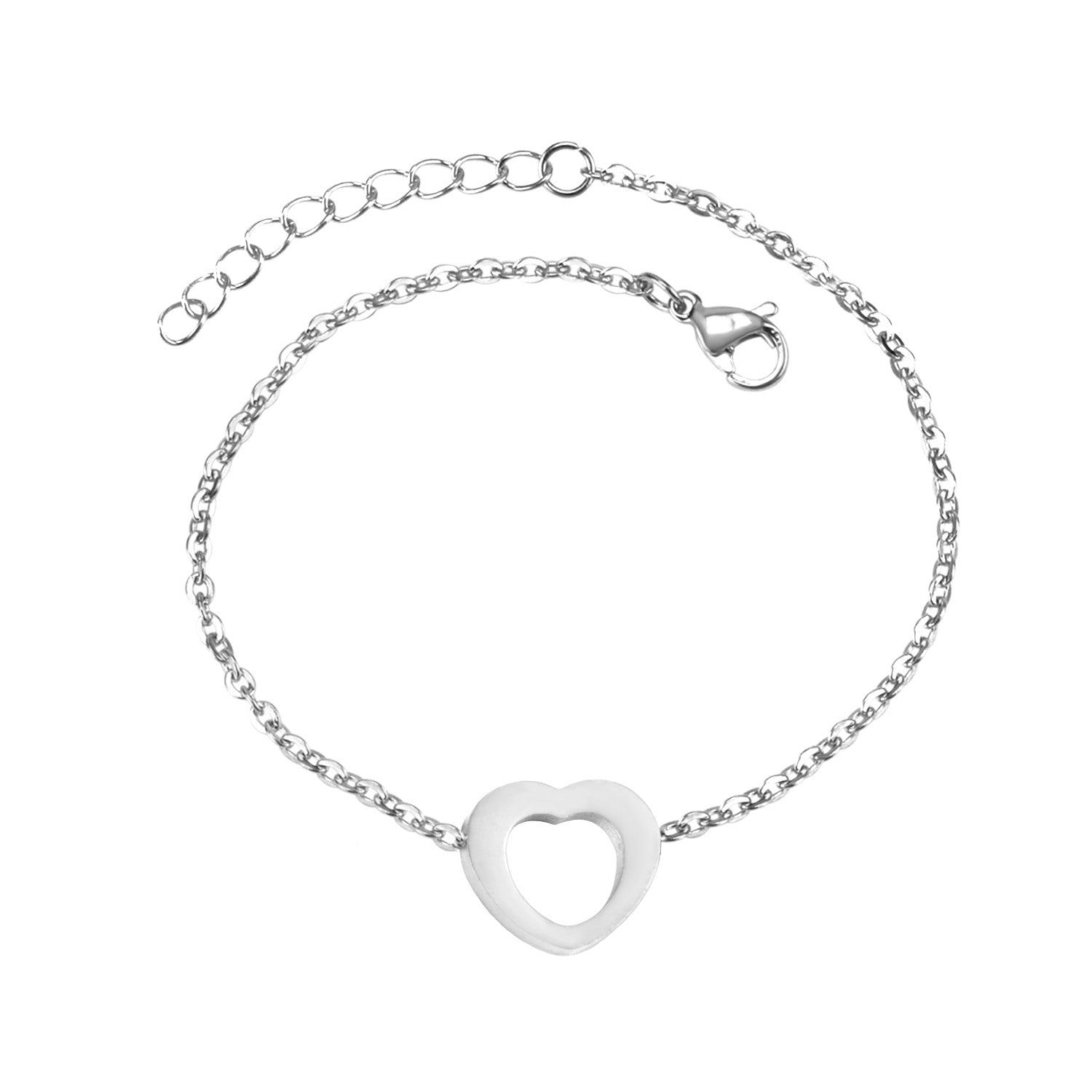 Steel color gold hollow heart accessory bracelet without diamonds 12mm 18+3cm asonjewelry