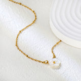 12.5mm white shell peach blossom flower clasp bead chain 40+5cm+6mm round pendant necklace, gold