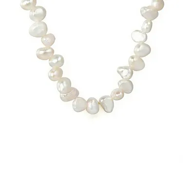 Gold Smiley Face Pendant Freshwater Pearl Necklace 6*8mm Pearls 35+6cm Chain with 6mm Round End Tag asonjewelry