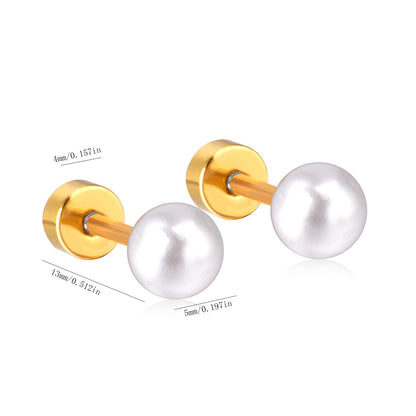 4~8mm steel color/golden white pearl screw plugs asonjewelry