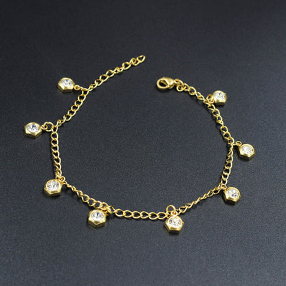 Gold Multi Diamond Charms Soft Anklet Accessory asonjewelry
