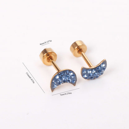 12 pairs steel/golden moon shaped ombre screwback stud earrings asonjewelry