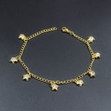 Pentagram shaped soft anklet in yellow gold with multicolored white diamonds