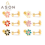 12 pairs of 4mm round cake + 8mm chrysanthemum mix 6 colors set of earrings steel / gold