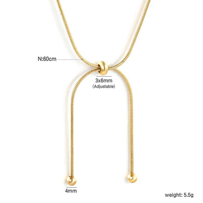 Wholesale 4mm double bead pendant + 3x6mm hollow round beads round bead sliding snake bone chain 60cm necklace, gold asonjewelry