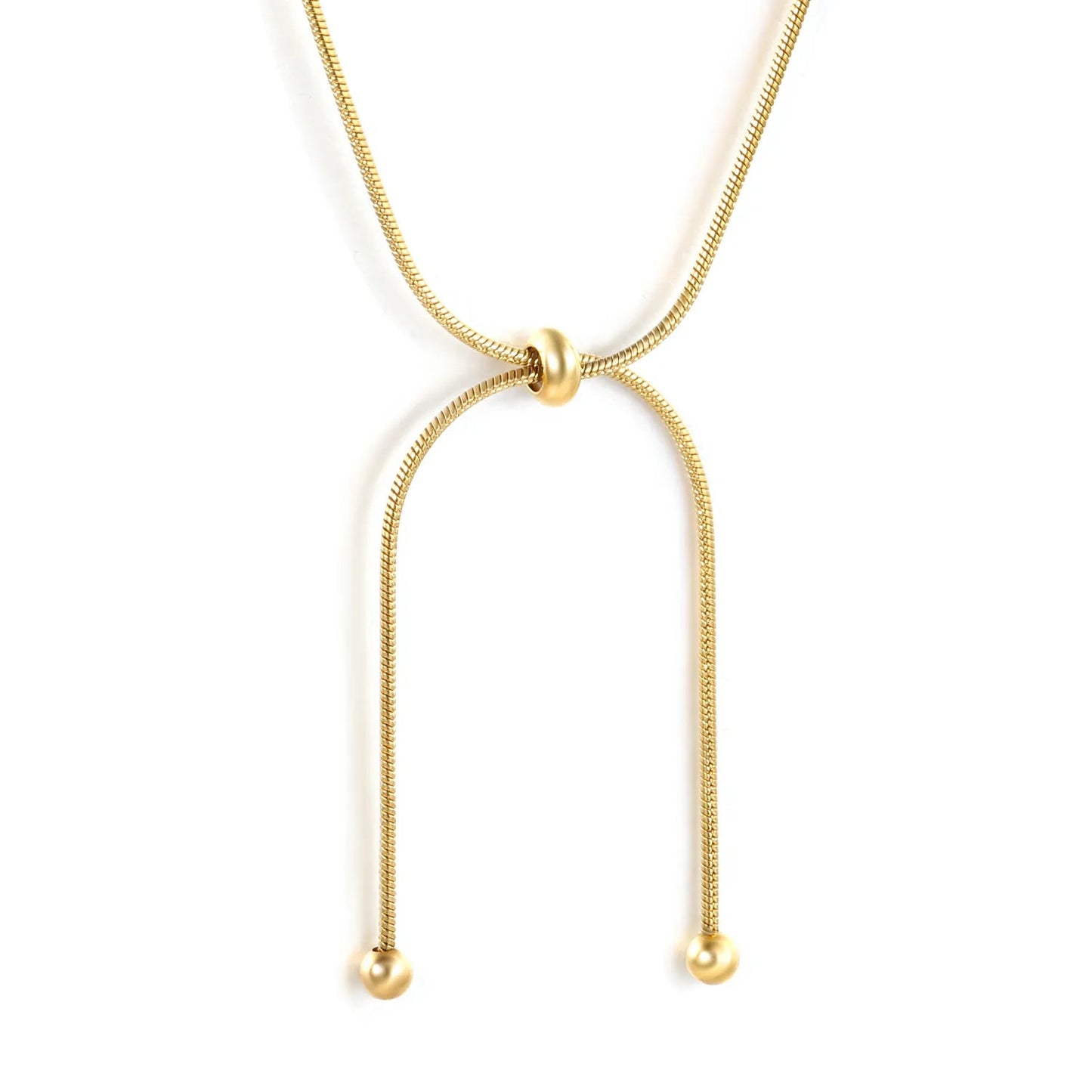 Wholesale 4mm double bead pendant + 3x6mm hollow round beads round bead sliding snake bone chain 60cm necklace, gold asonjewelry