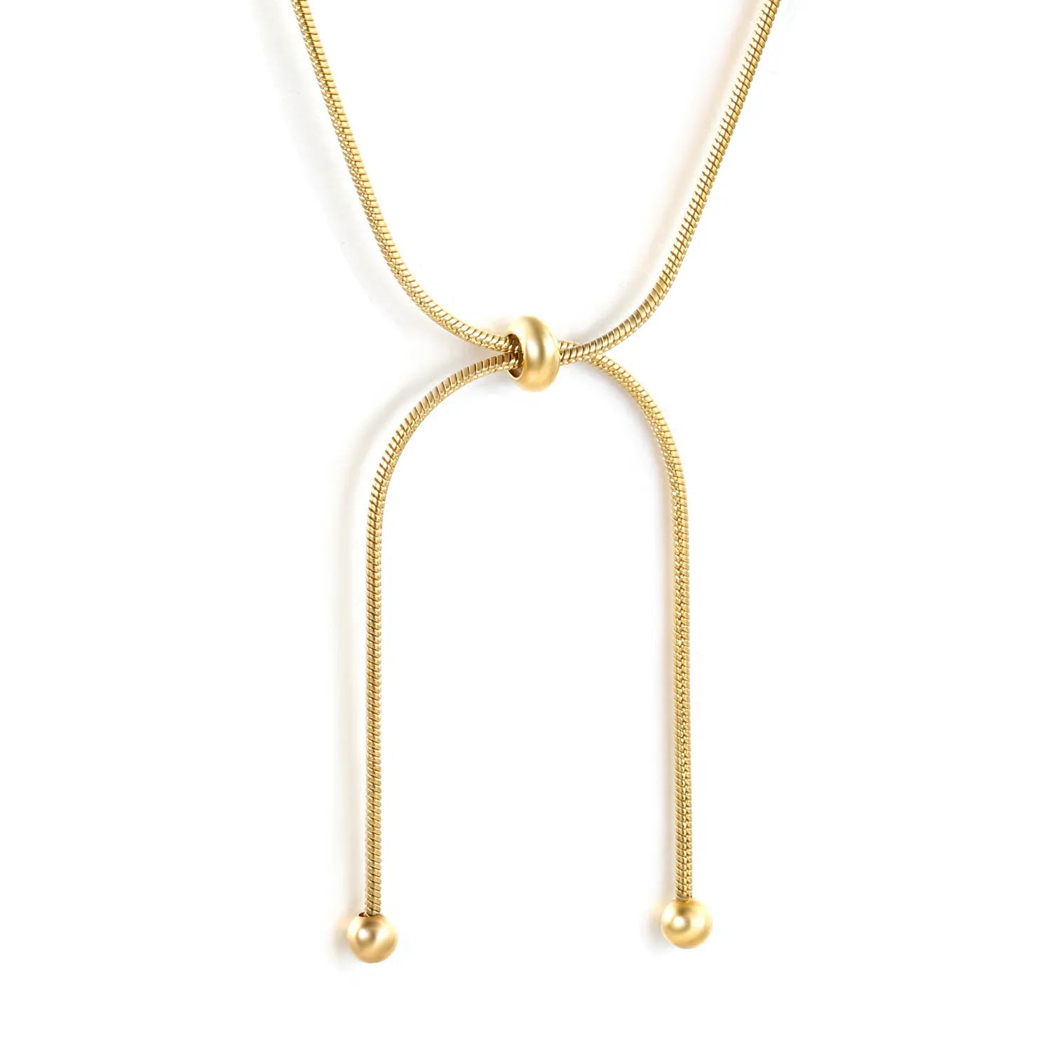 Wholesale 4mm double bead pendant + 3x6mm hollow round beads round bead sliding snake bone chain 60cm necklace, gold asonjewelry