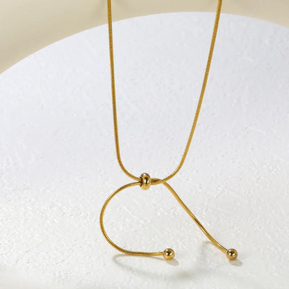 Wholesale 4mm double bead pendant + 3x6mm hollow round beads round bead sliding snake bone chain 60cm necklace, gold asonjewelry