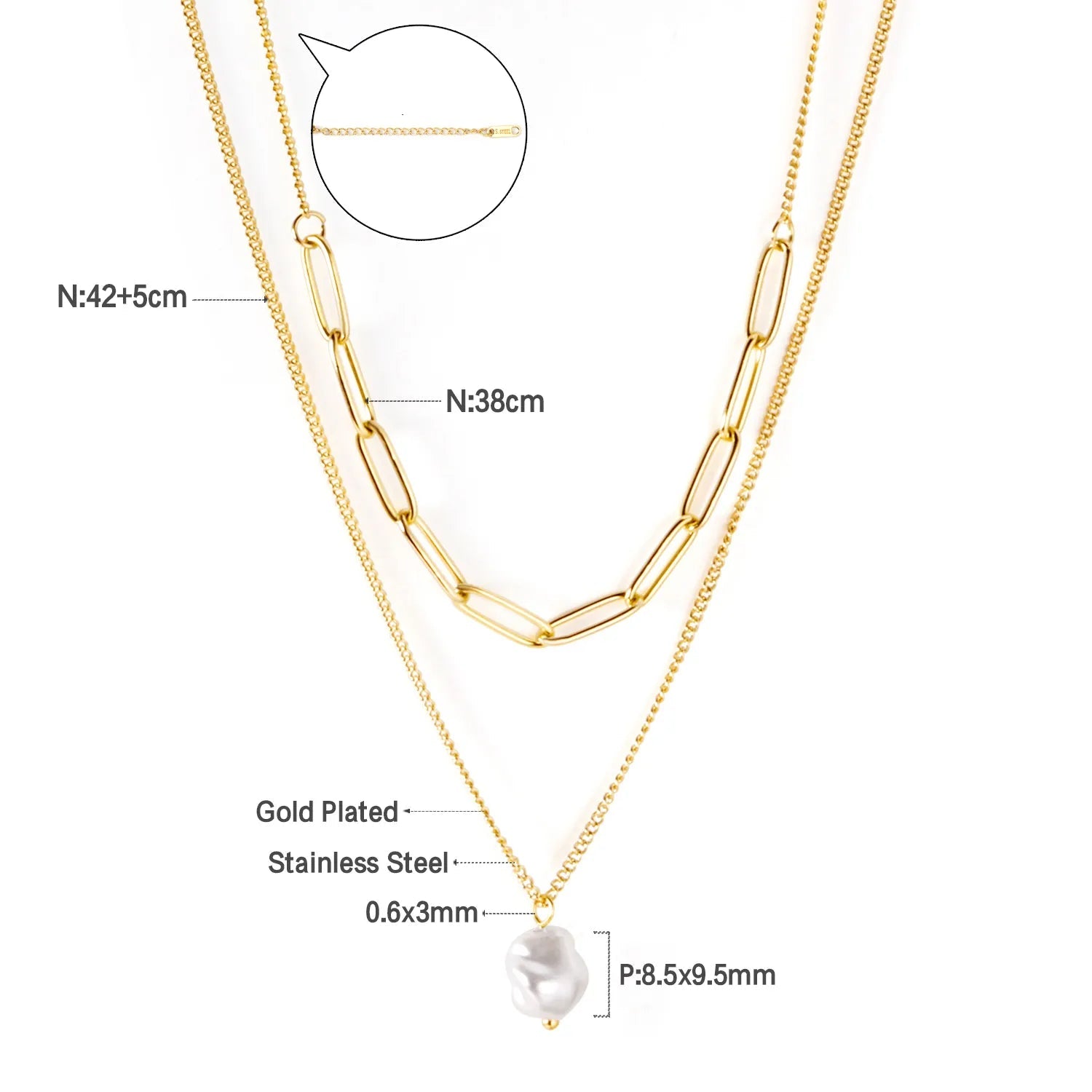 ASON Stainless Steel Trendy Double Chains Necklace With Pearl Pendant Necklace Gold Color For Women Jewelry Party Gift asonjewelry