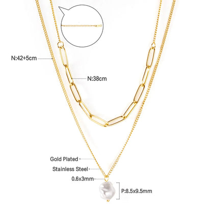 ASON Stainless Steel Trendy Double Chains Necklace With Pearl Pendant Necklace Gold Color For Women Jewelry Party Gift asonjewelry