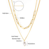 ASON Stainless Steel Trendy Double Chains Necklace With Pearl Pendant Necklace Gold Color For Women Jewelry Party Gift
