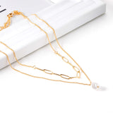 ASON Stainless Steel Trendy Double Chains Necklace With Pearl Pendant Necklace Gold Color For Women Jewelry Party Gift