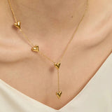 Wholesale 8 x 10.2mm 3 heart-shaped accessories 40+5cm+6mm round pendant necklace, gold asonjewelry