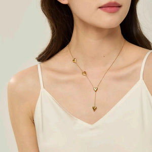 Wholesale 8 x 10.2mm 3 heart-shaped accessories 40+5cm+6mm round pendant necklace, gold