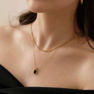 Wholesale Rectangular Green Diamond Pendant with Chain Double Chain 44+40+5cm