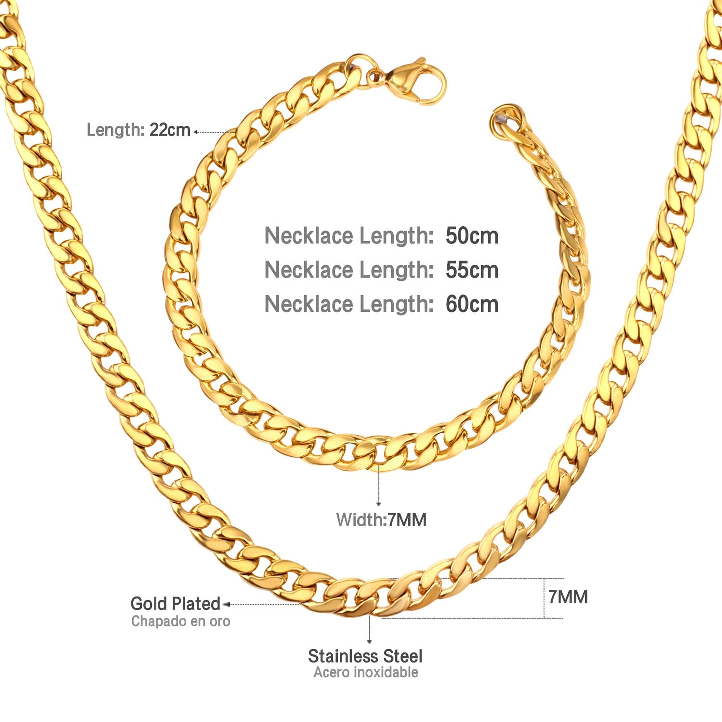 ASON Women/Men 7MM Width Necklace Set Stainless Steel Necklace with Bracelet Cuban Chain for Diy Jewelry Making asonjewelry