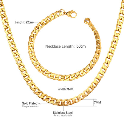 ASON Women/Men 7MM Width Necklace Set Stainless Steel Necklace with Bracelet Cuban Chain for Diy Jewelry Making asonjewelry