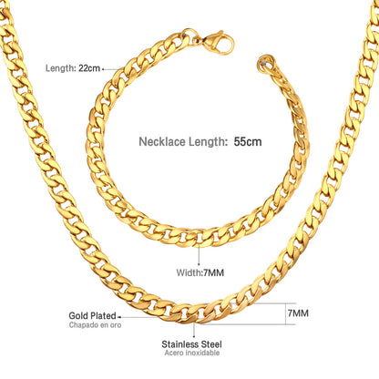 ASON Women/Men 7MM Width Necklace Set Stainless Steel Necklace with Bracelet Cuban Chain for Diy Jewelry Making asonjewelry