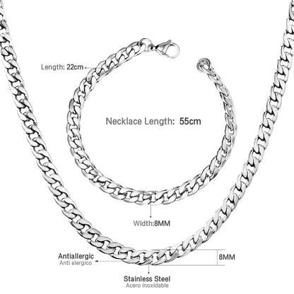 ASON Women/Men 7MM Width Necklace Set Stainless Steel Necklace with Bracelet Cuban Chain for Diy Jewelry Making asonjewelry
