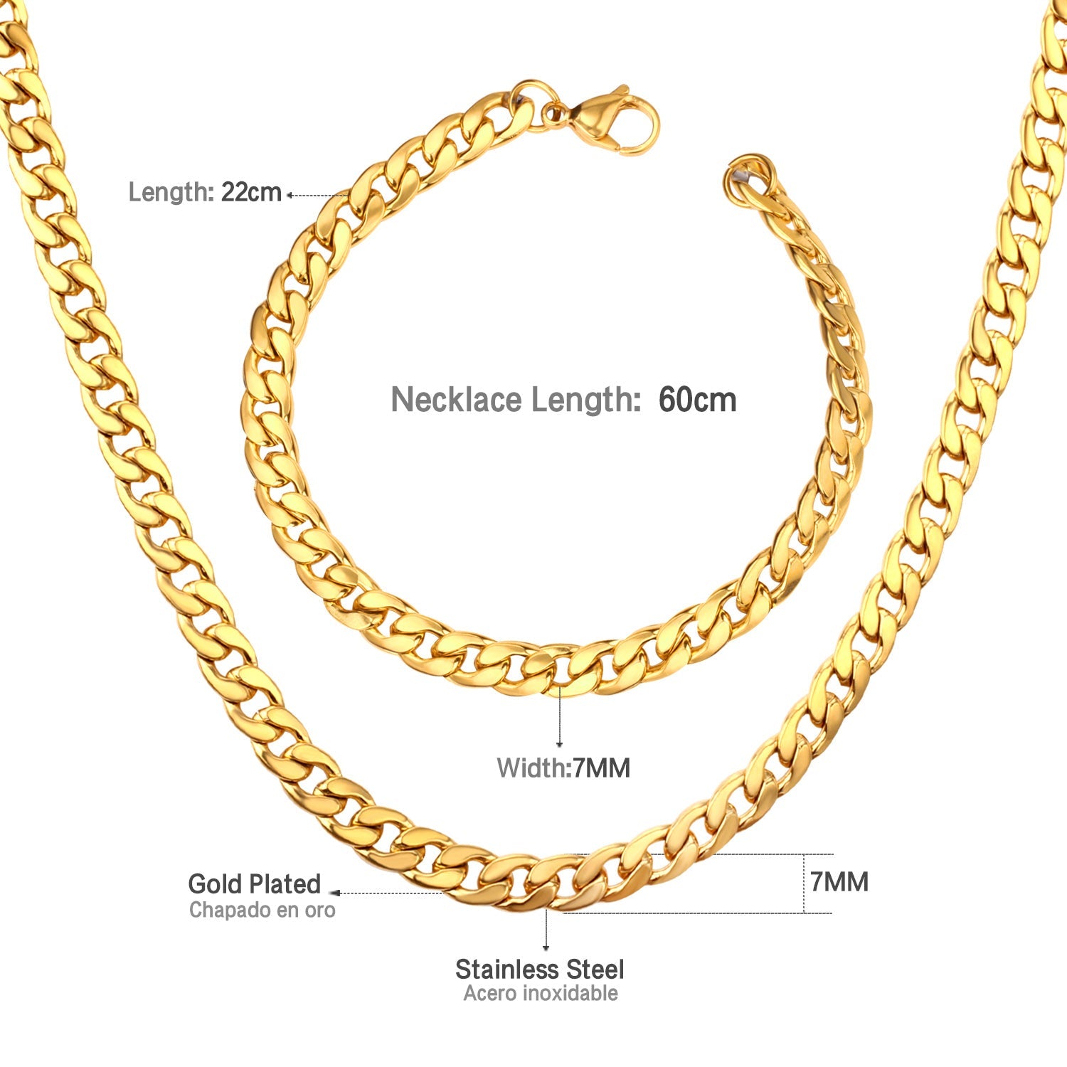 ASON Women/Men 7MM Width Necklace Set Stainless Steel Necklace with Bracelet Cuban Chain for Diy Jewelry Making asonjewelry